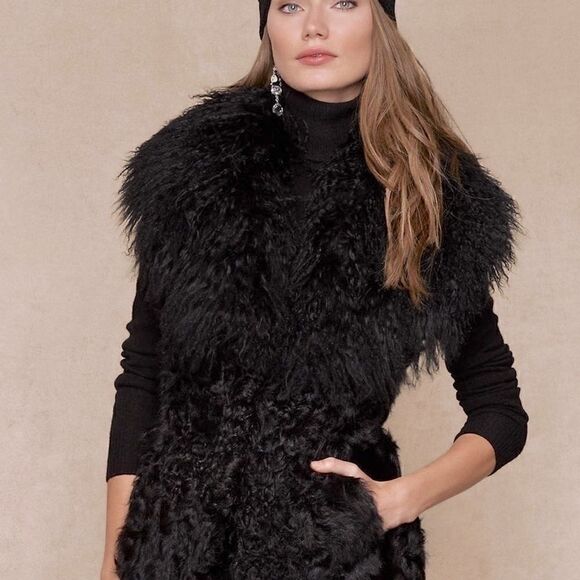 Ralph Lauren Long Black Curly Lamb Shearling Vest - Picture 4 of 16